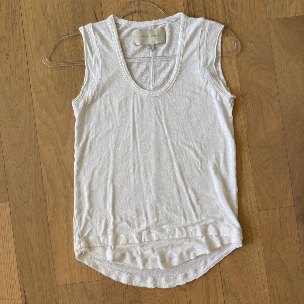 Brochu Walker Tank Top Womens XS White Linen Blend Scoop Neck LVK 2325